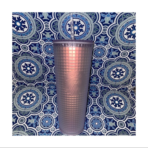 New Starbucks 2022 Spring Soft Touch White Frosted Grid Iridescent 24oz - Picture 1 of 3